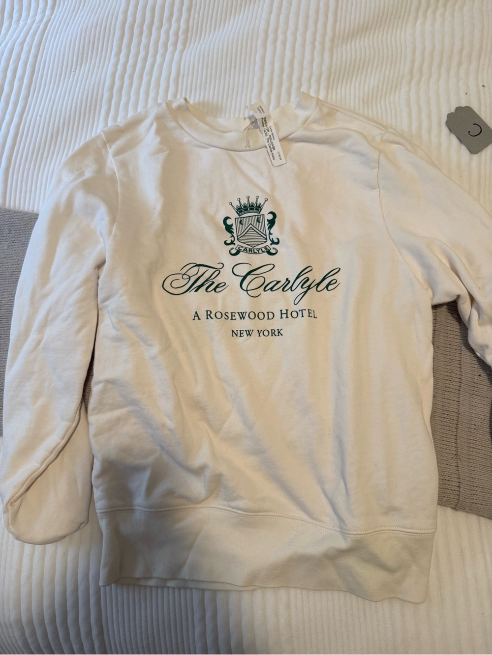Frame Denim Cream Crewneck Sweatshirt with Green Crest